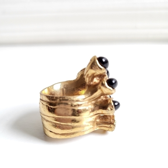 Yves Saint Laurent Gold Arty Black Stone Dots Ring Rare & Authentic Size 7 - Picture 6 of 8